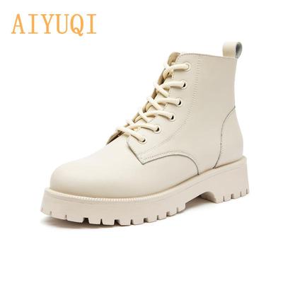 Damen-Marton-Stiefel aus echtem Leder, geeignet für Frühling, Herbst und Winter. Modische Damen-Kurzstiefel im britischen Stil, Damen-Motorradstiefel mit dicken Sohlen
