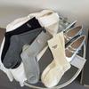 Female Spring and Autumn Pure Color AB Style Embroidery Bow All Build In The Tube Pile Pile Socks