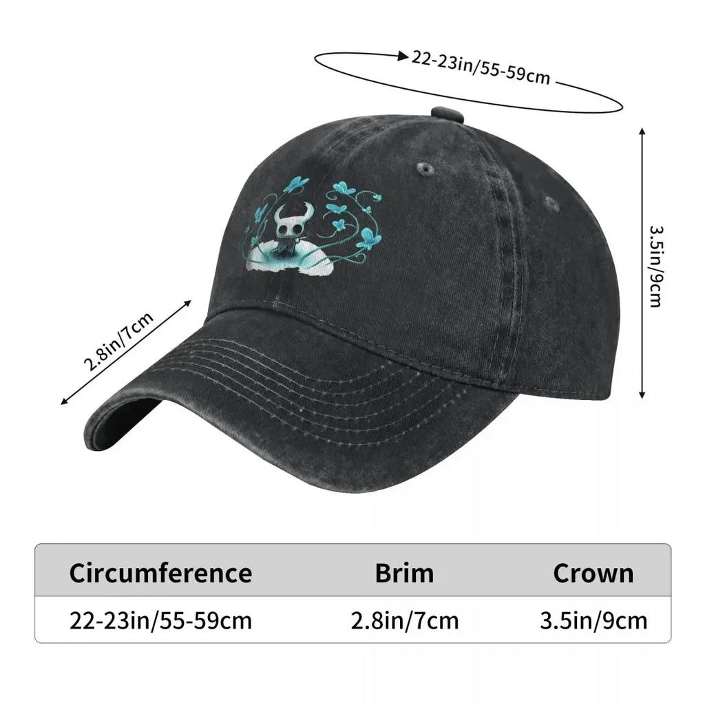 Vintage Hollow Knight Baseballkappe Unisex Stil Used-Look Baumwolle Snapback Hut Geisterspiel Outdoor Golf Verstellbare Passform Hüte Kappe