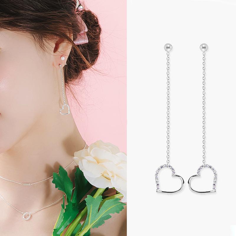 

BELLA BOX Korean Simple Geometric Pure Silver Needle Heart-shaped Ear Thread Long Tassel Earrings, A New Personalized Ear Accessory