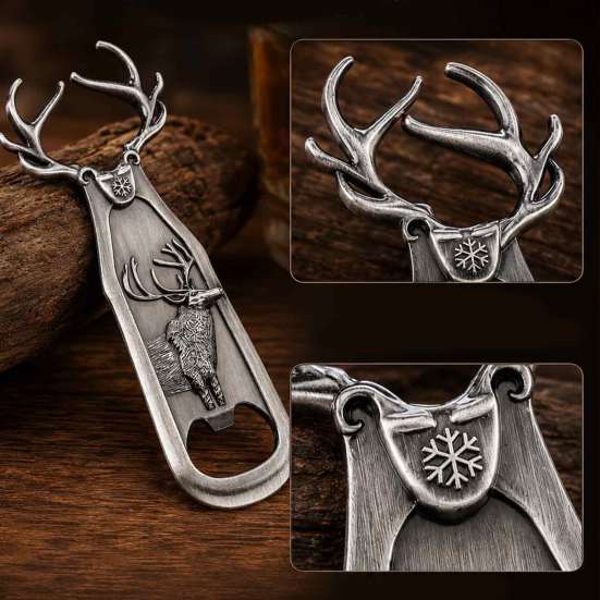 Ergonomic Labor Saving Opener Elk Antler Bottle Opener, Heavy Duty Metal Retro Beer Sturdy Handheld Cap Remover for Home Bar, Artistic Kitchen Gadgets