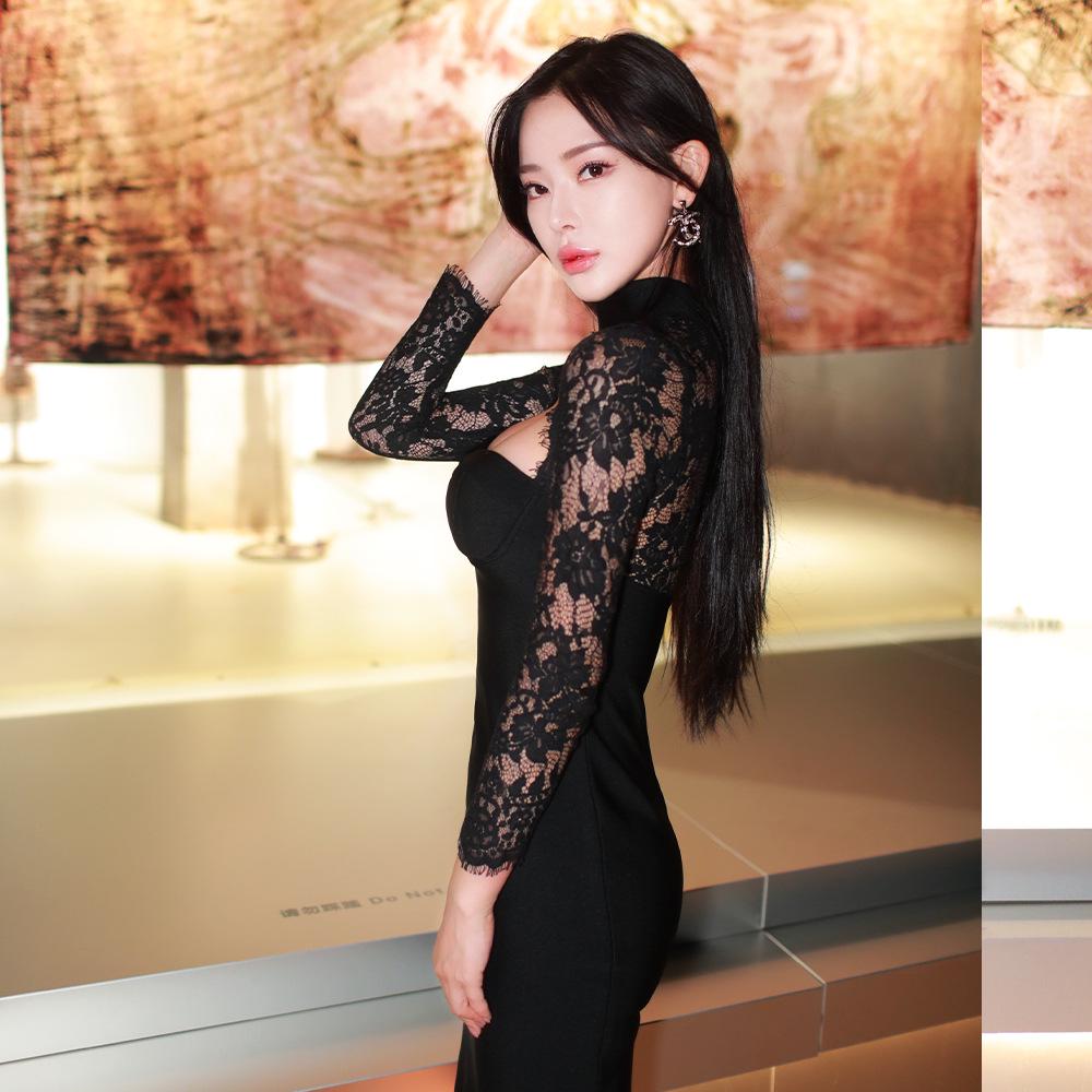 Tight Bandage Halter Lace Evening Gown - Sexy European/American Fashion for Autumn/Winter