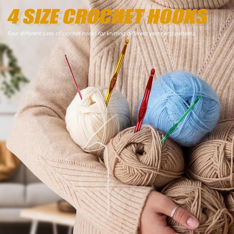 4Pcs Multicolor Aluminum Crochet Hooks Set Knitting Needles Kit Multipurpose Crochet Hooks for Beginners Adults Sewing Tools