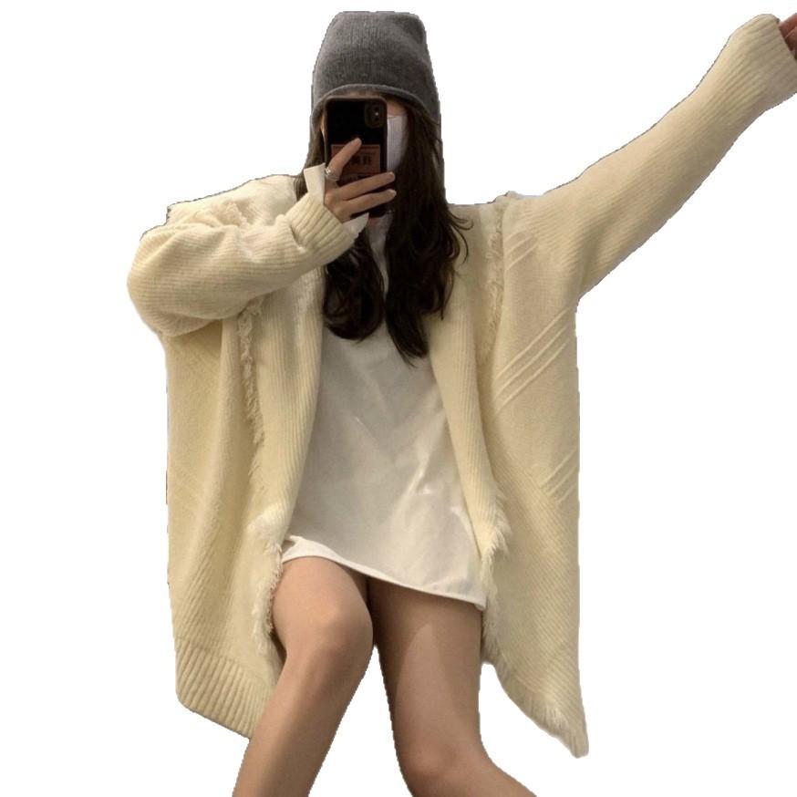 Tassel Knitted Sweater Cardigan Women's Autumn and Winter New Design Sense Niche Loose Lazy Wind Large Lapel Sweater Jacket
