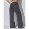 Nuovi Jeans Lavati da Donna con Strass, Taglie Forti Vita Bassa Larghi Bottoni Dritti Pantaloni in Denim
