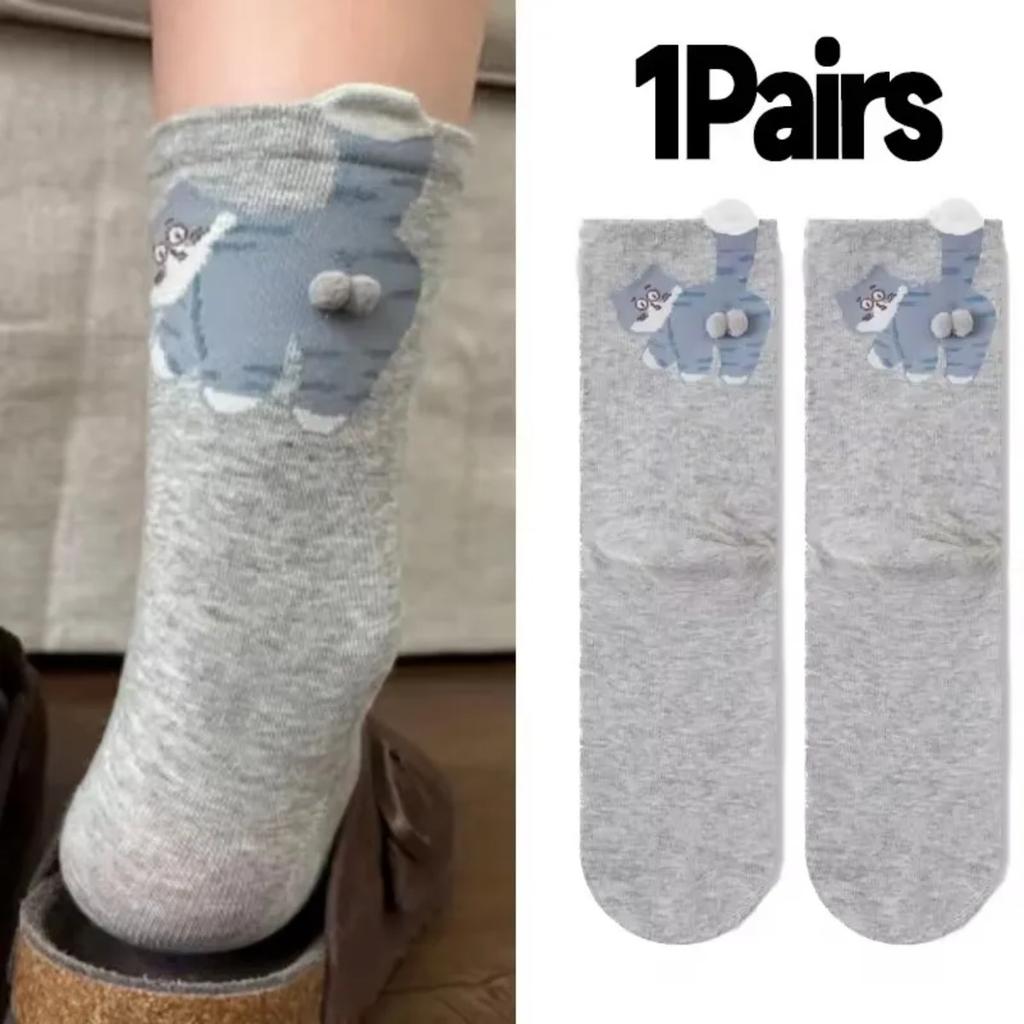 JOYBLISS Chaussettes Chat Mignon 3D Noir/Blanc Chaussettes Coton Chat Drôle Respirantes Douces Fille Femme Chaussettes Fantaisie Ensemble Cadeau Kawaii