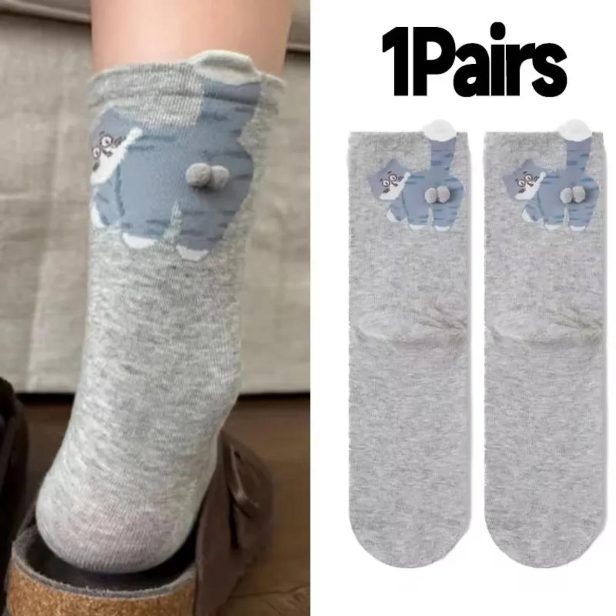 

JOYBLISS 3D Cute Cat Socks Black/White Funny Cat Cotton Socks Breathable Soft Girl Women Novelty Stocking Kawaii Gift Sock Set One Size