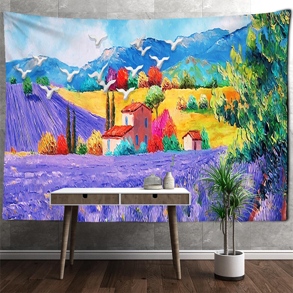 Ölgemälde Lavendel Wandteppich Wandbehang Pflanze Böhmisch Hippie Tapez Nordische Ästhetik Raumdekor