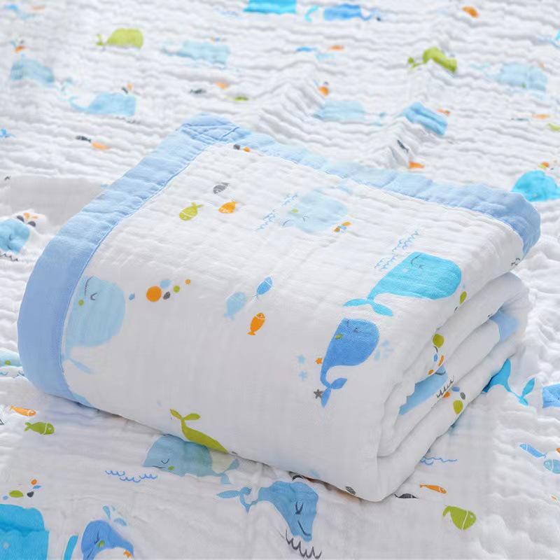 High-Density Cotton Newborn Bath Towel - Six-Layer Gauze, Printed Design, for Infants & Kids