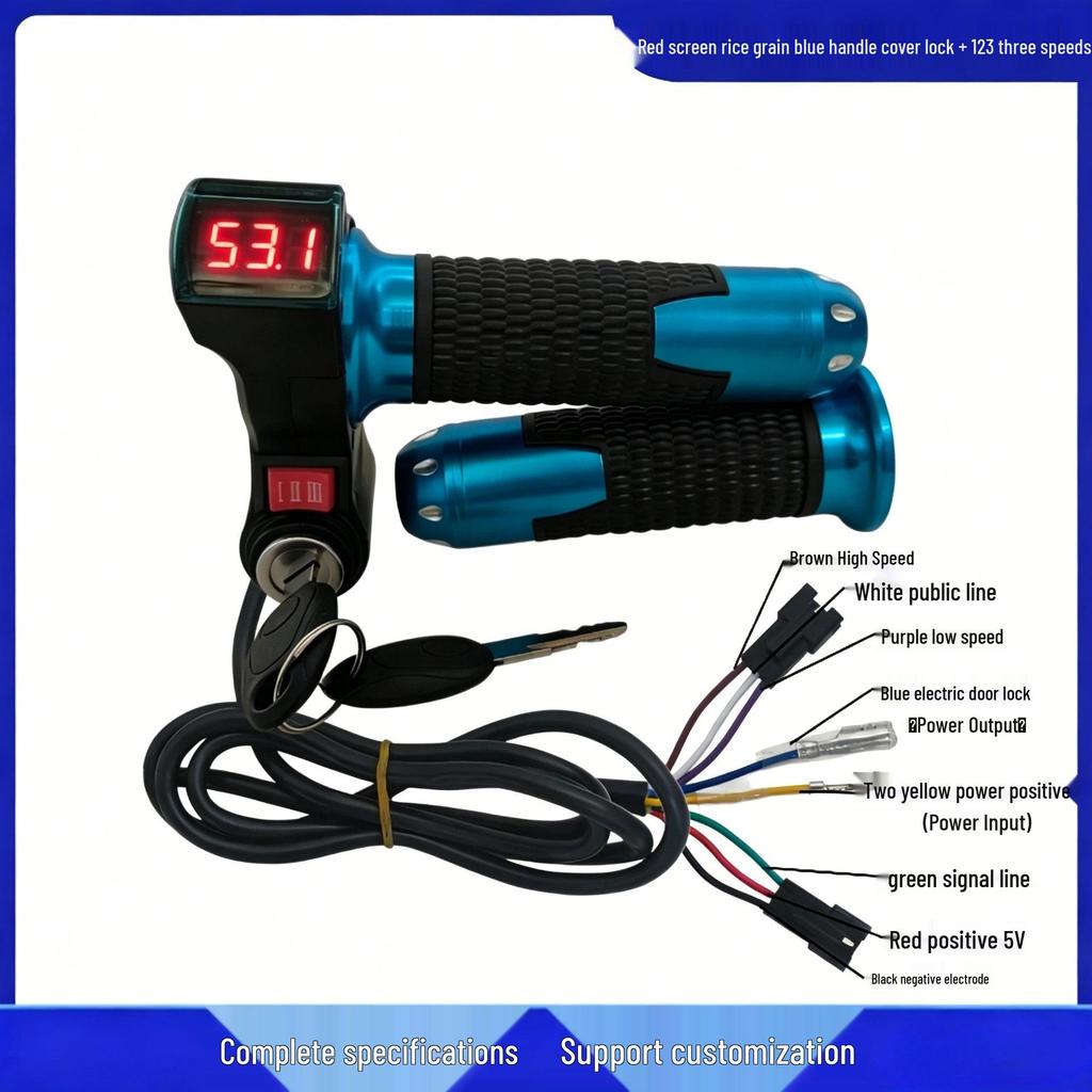 Red Screen Rice Grain Throttle Grip with 23 Voltage Display & Three-Speed Settings (I, II, III) for Electric Vehicles