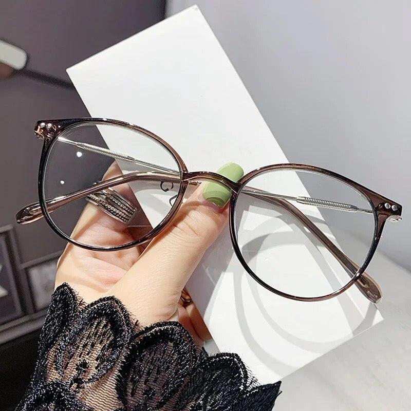Ladies Trendy Round Frame Photochromic Short-sighted Eyeglasses Unisex Minus Diopter Prescription Glasses -0.5 1.0 -1.5 To -6.0