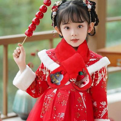 Children's Red Faux Rabbit Fur Christmas Scarf - Thickened Plush Neck Warmer for Boys & Girls, Baby Autumn/Winter New Year Style.