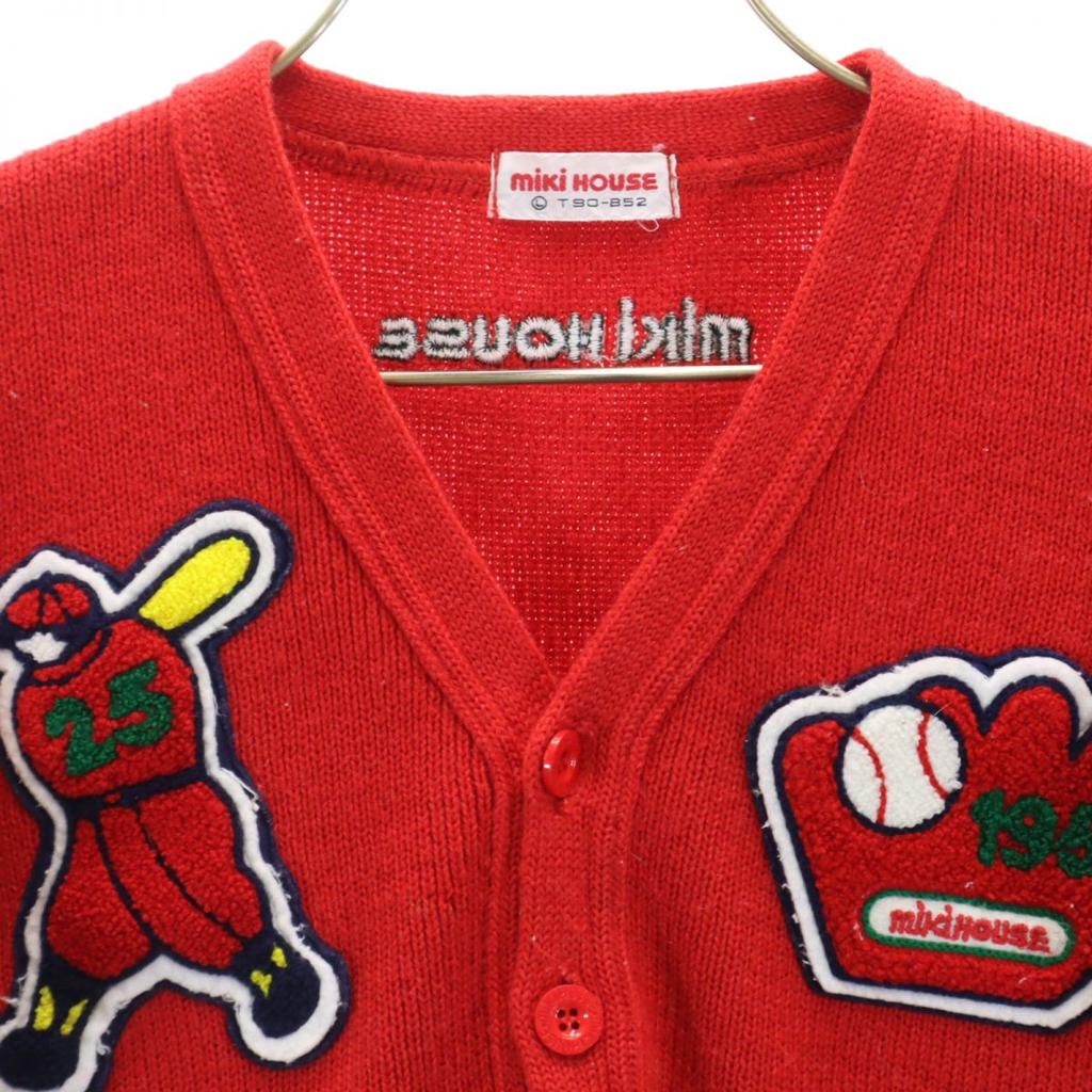 MIKIHOUSE Long Sleeve V-neck Knit Cardigan L Red Baseball Kid's Used