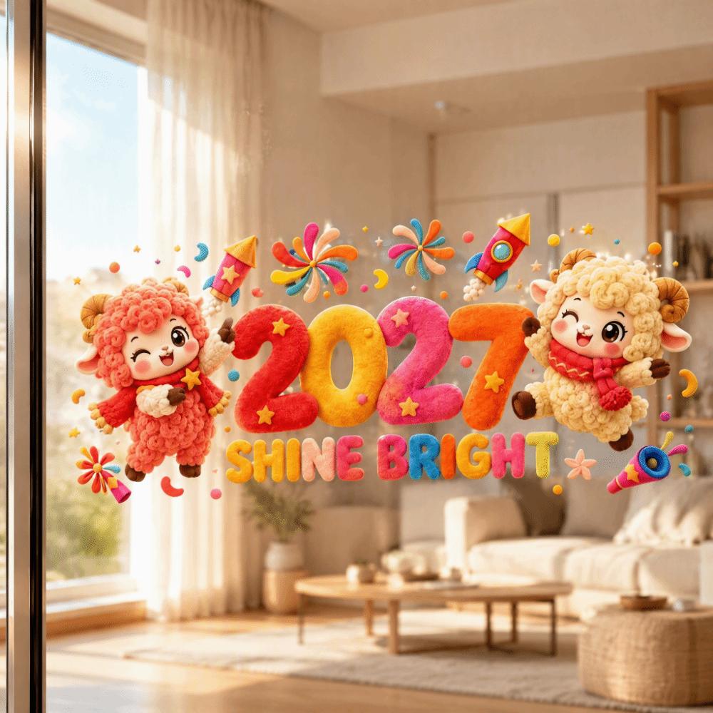 Waterproof 2027 Static Cling Decal Removable Static Two-sided Door Stickers New Year