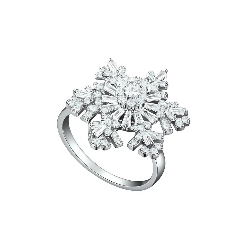 Elegant Snowflake Ring Handmade Zircon Layers Copper Craft Finger Accessories Lightweight and Comfort Jewelry