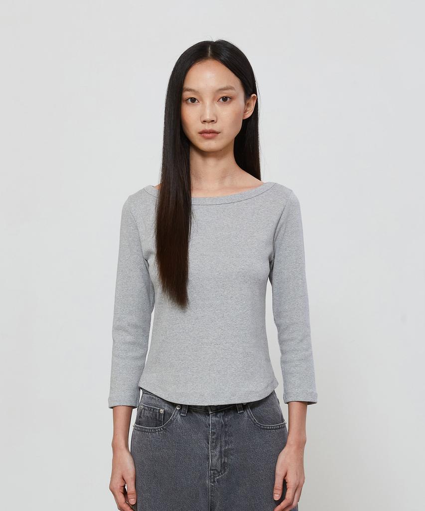NOTIA Boat Neck Ribbed T-Shirt - Gray