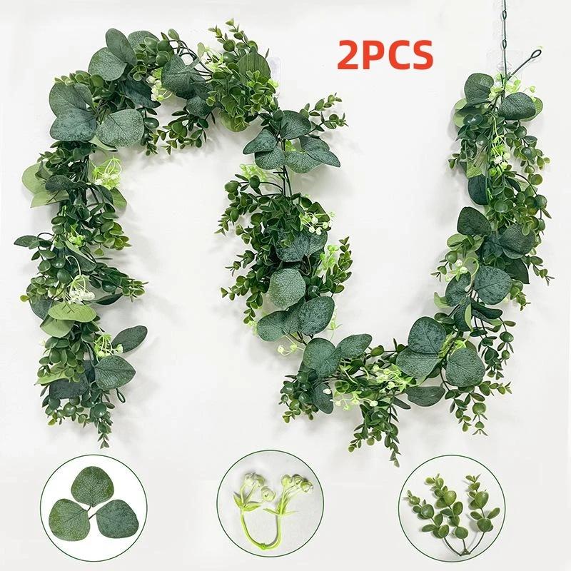 

1 шт. рождественские искусственные растения лозы с белыми цветами для свадебной домашней вечеринки искусственные листья эвкалипта зелень украшение дома