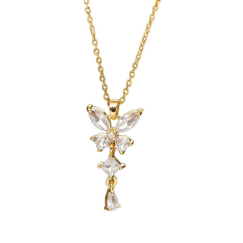 Elegant Rhinestone Butterfly Pendant Necklace - Light Luxury Zircon Clavicle Chain