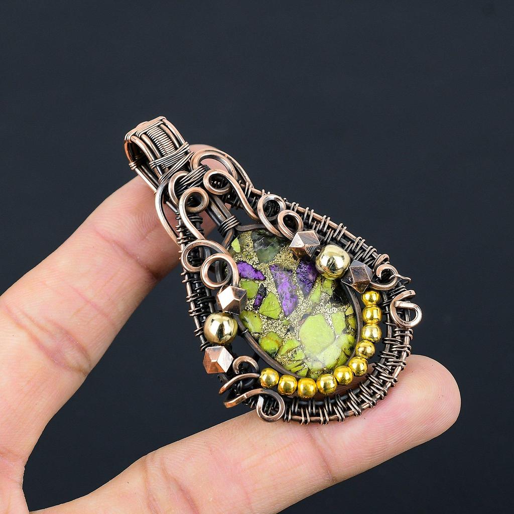 Copper Stichtite 999 Copper Wire Wrapped Pendant, Handmade Gemstone Pendant Jewelry, Gifts For Wife Brand New Pendant
