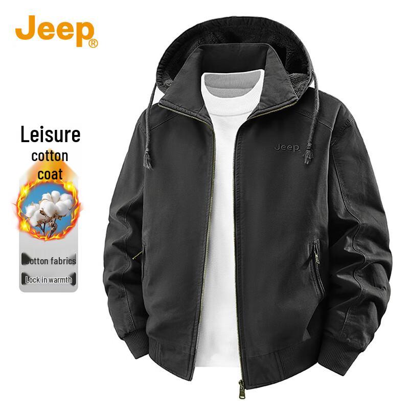 Jeep Men's Detachable Hooded Cotton Casual Jacket