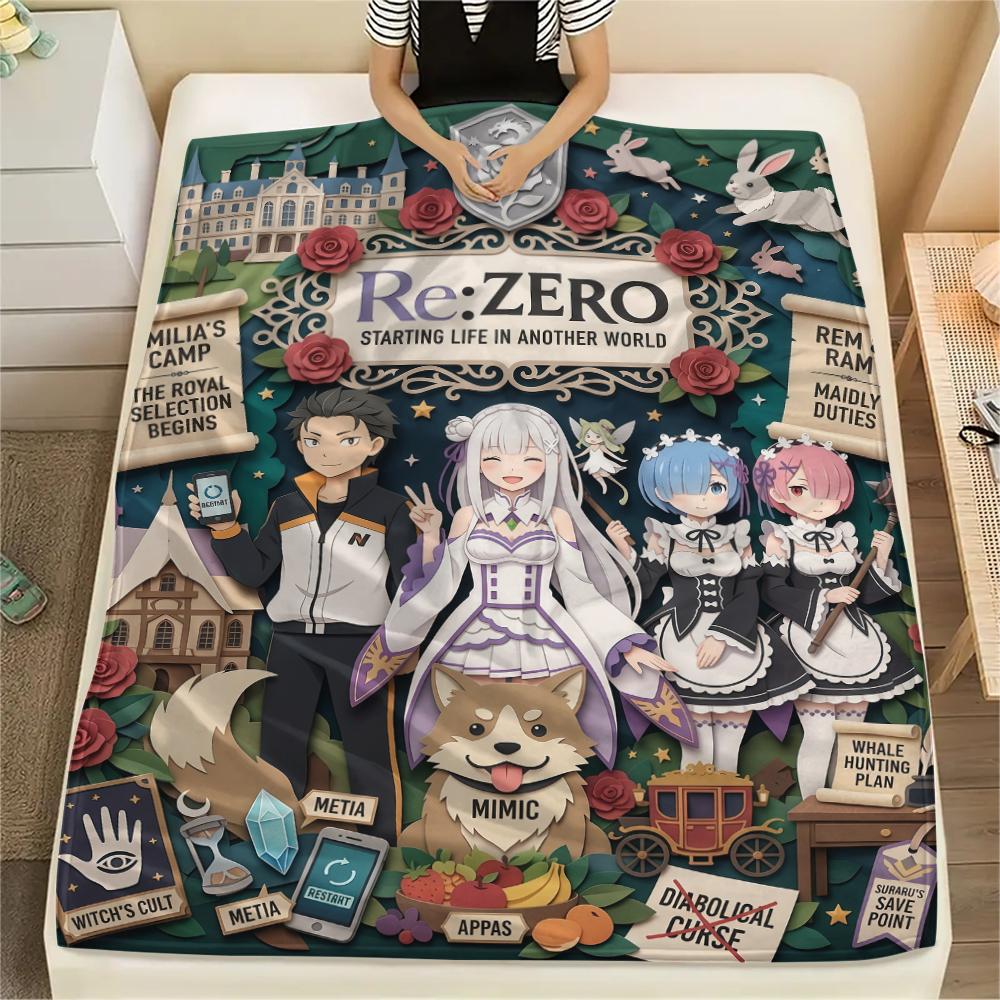 Retro ReZero Starting Life in Another WorldPrint Flannel Blanket, High quality Comfortable for All Seasons, Home Decor, Warmth and Comfort