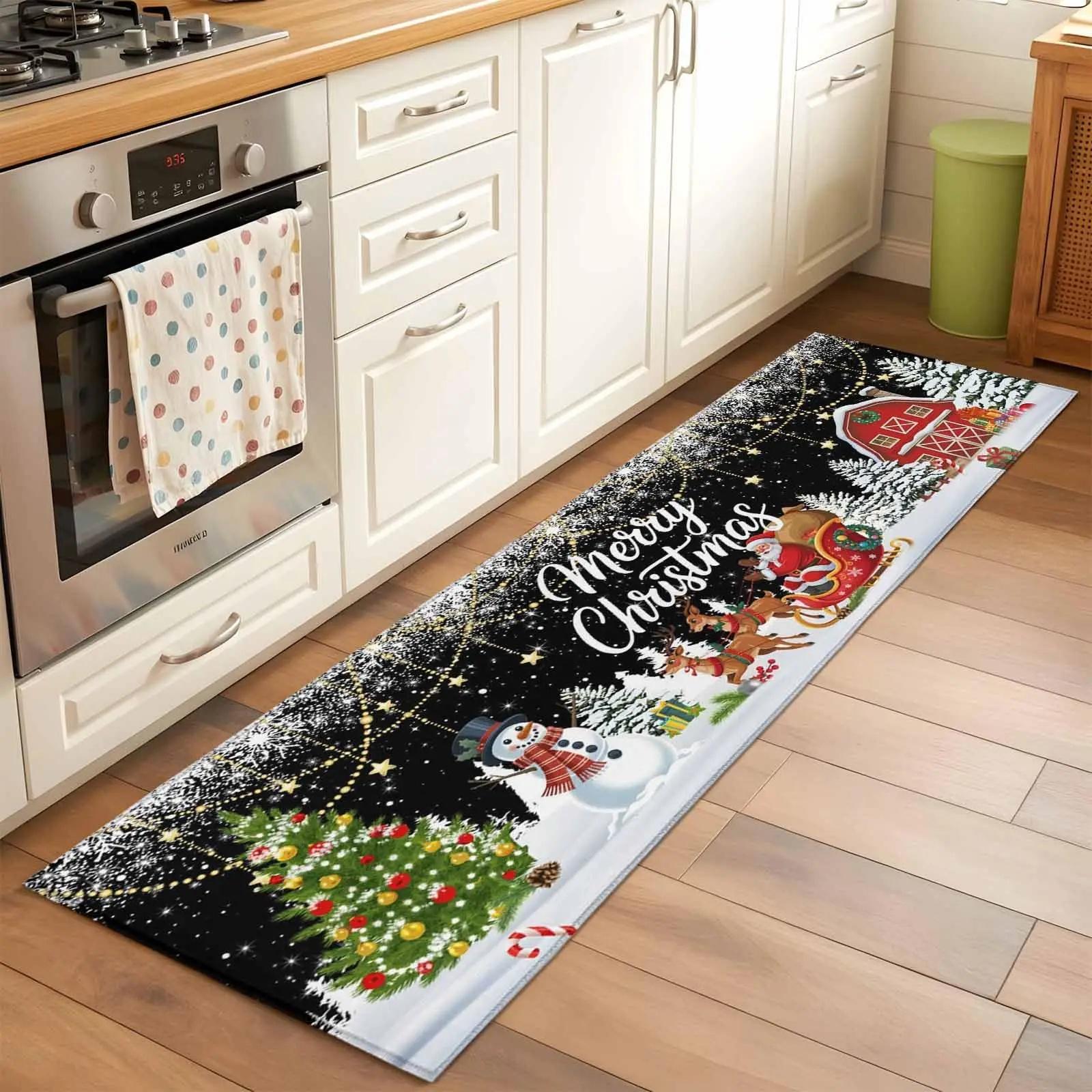 

Christmas Hallway Runner Rug Christmas Washable Xmas Floor Mats for Kitchen Bathroom Laundry Room Home Decor Home Bedroom Decor 40X120CM
