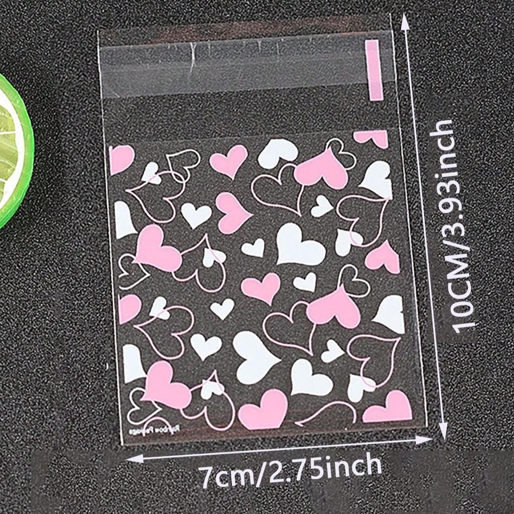 100pcs -Plastic Packaging Bags Cookie Candy Bag Pink Love Christmas Wedding Gift Bags Biscuit Baking Cake Wrapper Pouches