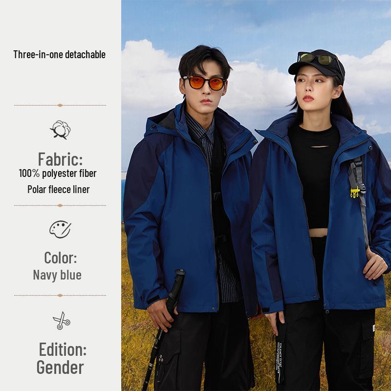 Unisex 3-in-1 Windproof Mountaineering Jacket with Detachable Fleece Liner 4XL
