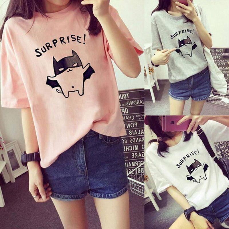 Trendy Summer Korean Style Women Short Sleeve T-shirt In Fashionable Loose Fit With Beautiful Print Designs Available In Multiple Sizes