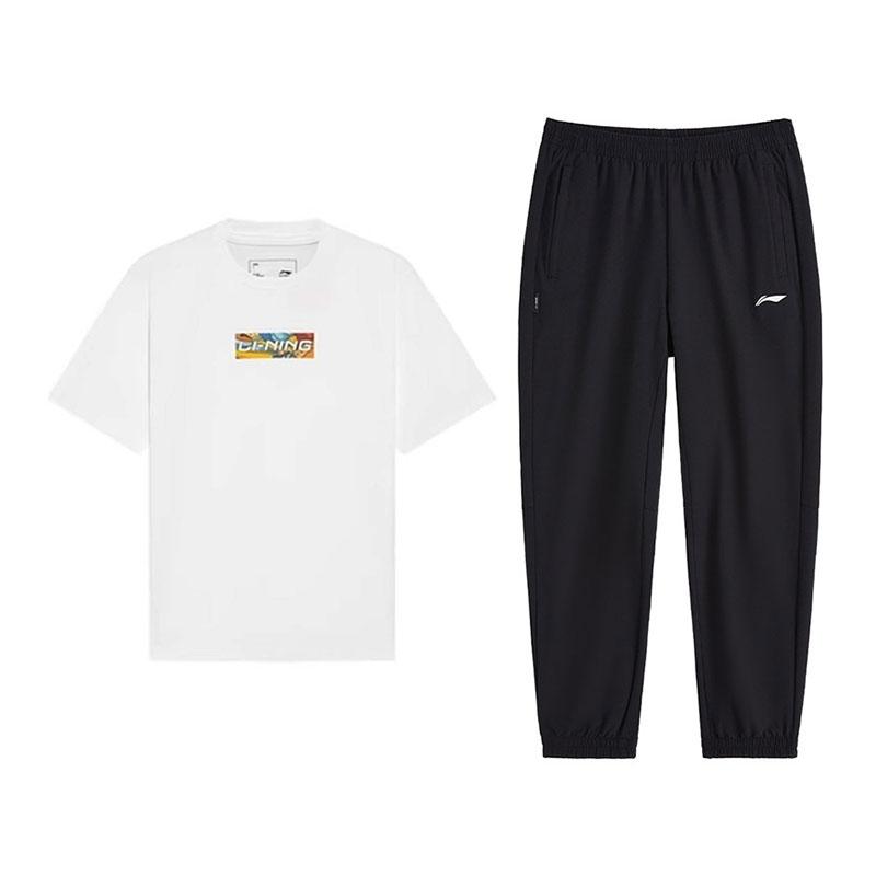 

Li-Ning Lightweight Versatile Breathable Sports Short Sleeve Top Comfortable Long Pants Casual Set Unisex sets White Black U797-1+V809-1 L