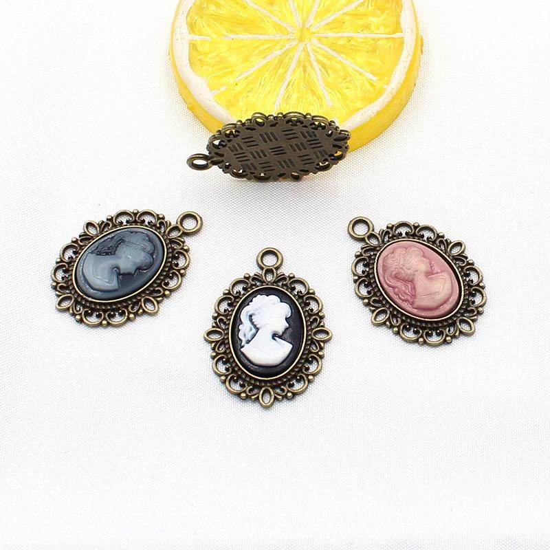 Antique Silver Oval Zinc Alloy Pendant With An Inlaid 18*25Mm Beauty Head Design, Hair Accessory Necklace, Diy Jewelry Accessory