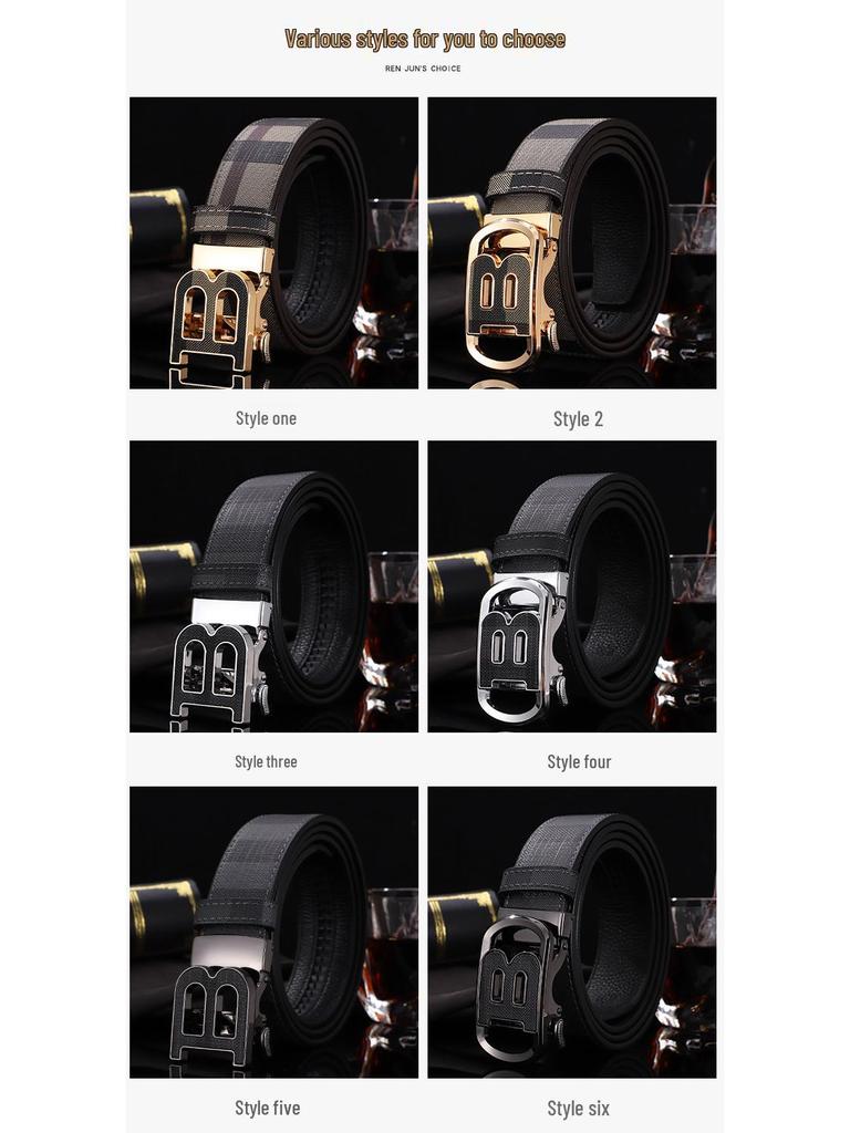 B Brand Men's Automatic Embossed Leather Belt - Versatile Business Style