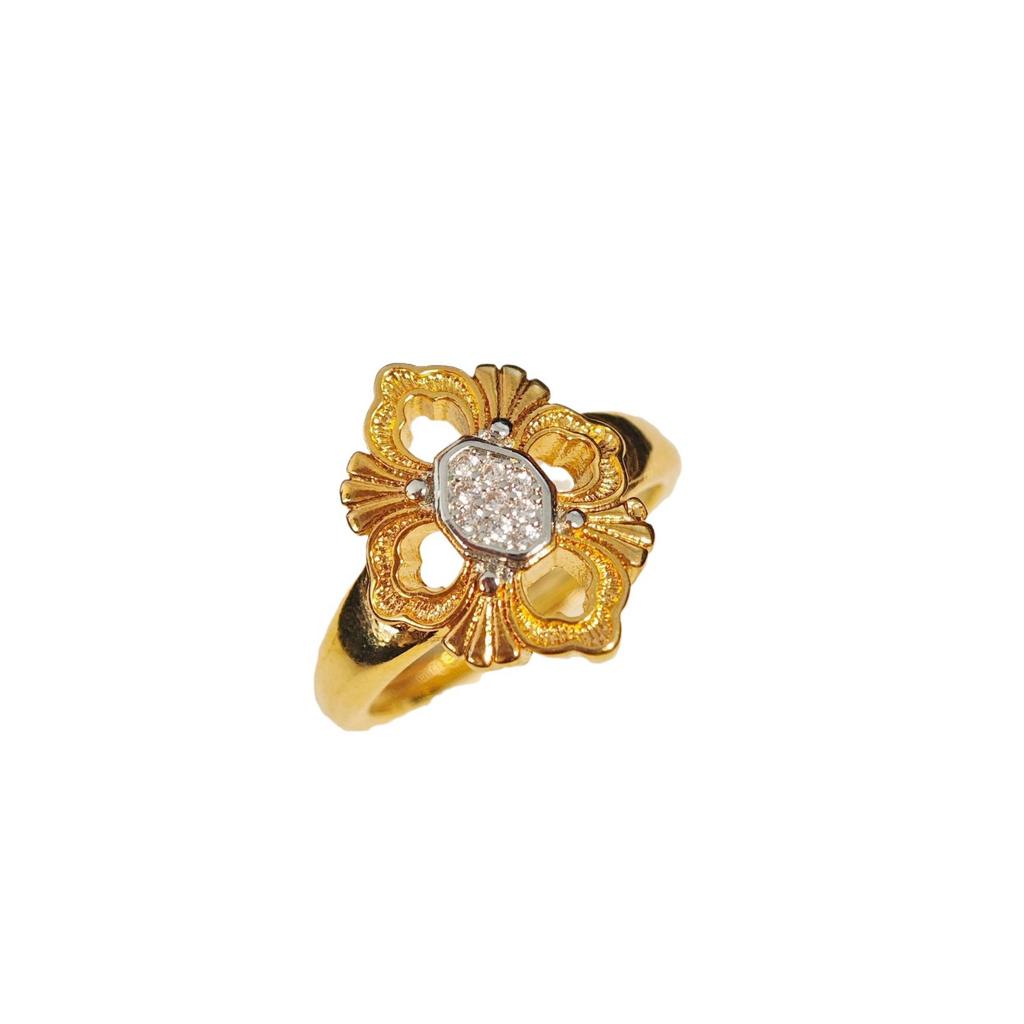 Italian Brushed Craft Cloth Qi Lati Retro Court Style Cross Flower Ring Women'S Diamond Four-Leaf Clover Ring