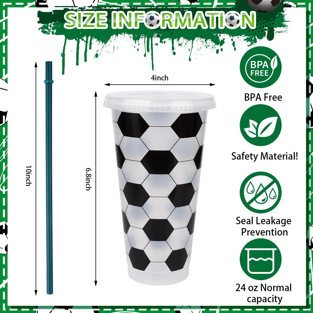 10 Pcs 25 Oz Plastic Soccer Cups Reusable Tumbler With Lid And Straw Soccer Birthday Party Gifts For Fan Men Women Sports