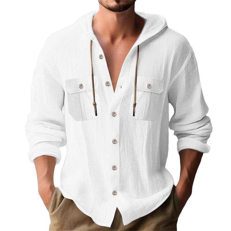 Men's Hooded Long Sleeve Cardigan Shirt Loose Casual.