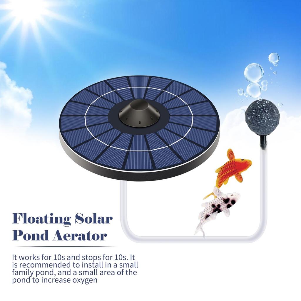 Solar Pond Aerator Oxygen Pump With Air Hose and Bubble Stone Floating Water Pond Aerator Fish Tank Oxygenator for