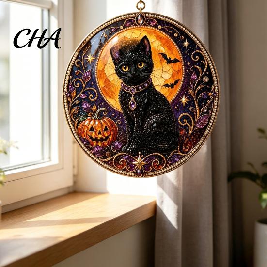 Window Hanging Decor Black Cat Diamond Art Kits for Adults Beginners, DIY Material Package, Beginner Crafting Set Painting Craft Home Wall & Supplies