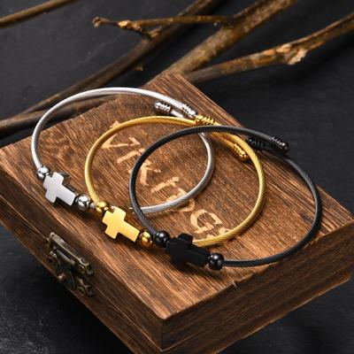 Stylish Cross Bangles for Men Boys,Glossy Stainless Steel Cuff Bracelet ,Faith Prayer Jewelry