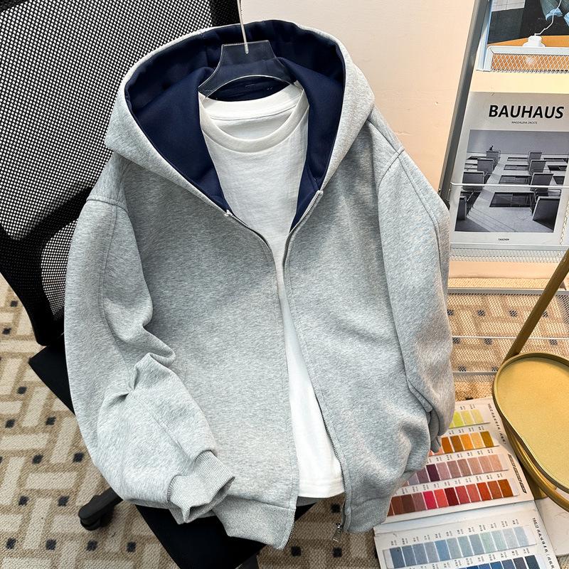 

Unisex Heavyweight Double Zipper Hoodie - Casual Loose Fit Hooded Cardigan for Men & Women, Perfect for Spring & Autumn. Medium серый