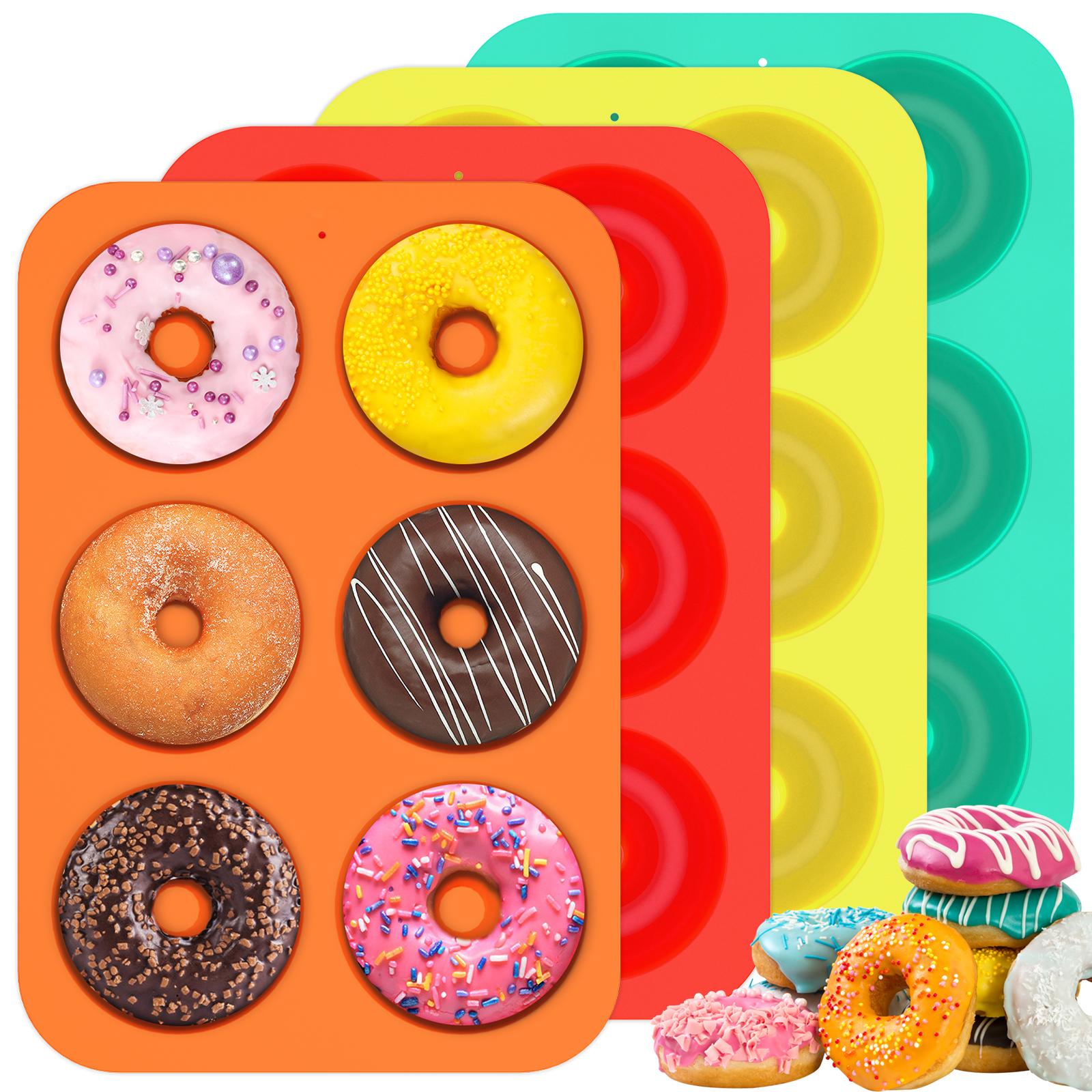 4 Colors 6-Cavity Silicone Donut Mold Non-stick Doughnut Mold Tray Doughnut Baking Pan Stackable Muffin Baking Tin Kitchen Tools