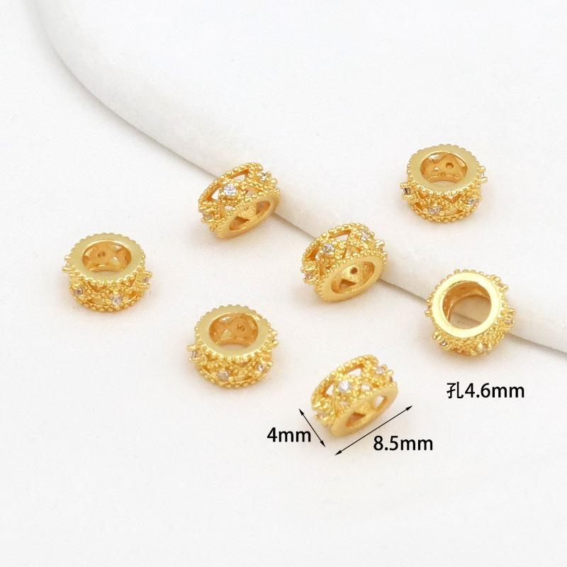Farbechtheit k Echtgold mikro-eingefasster Zirkon Fassperlen Straße durchbohrt kleine Taille Kristallarmband DIY Perlenabstandshalter mit Perlen C