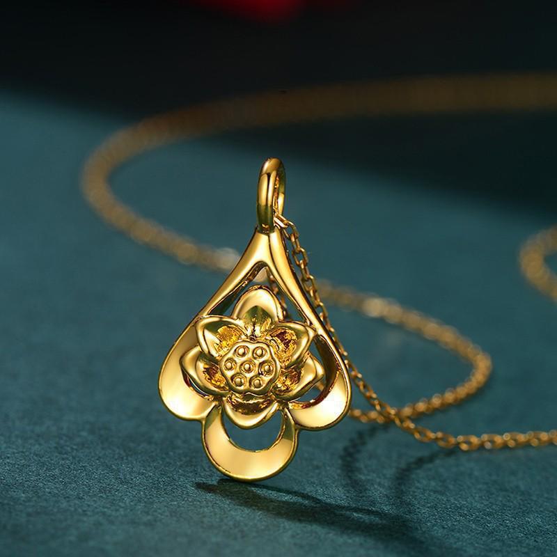 Gold Water Drop Lotus Pendant Necklace for Men and Women - Alloy Material, Safe Decoration