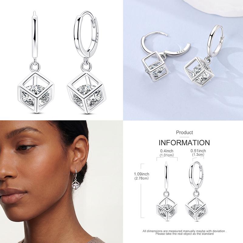 Náušnice pro ženy 925 Sterling Silver Kruhové náušnice Diamantové Srdce Lásky Zámek Broskvové Srdce Náušnice Krásný Dárek