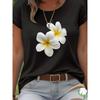 Women's Hawaiian Floral Plumeria Print Tee Crew Neck Short Sleeve All-Season Machine Washable Casual Versatile Daily Wear Top