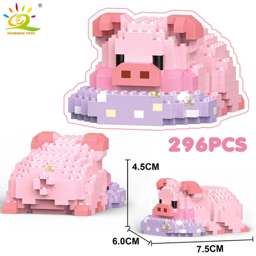 HUIQIBAO Mini Süßes Schwein Mikro Bausteine 3D Diamant Modell Tiere Steine DIY Stadt Bau Spielzeug für Kinder Kinder Geschenk