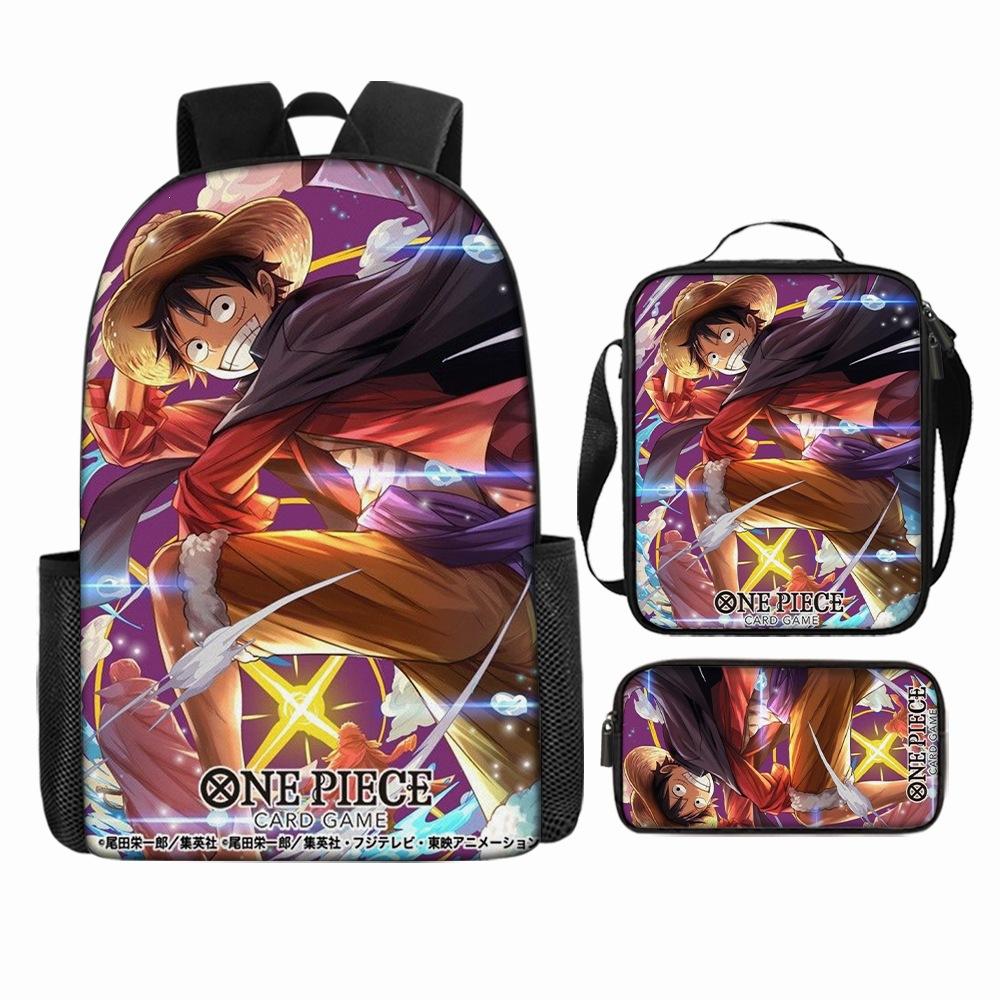 Anime Rucksack Set One Piece Naruto Schultasche für Jungen Schüler Laptop Rucksack Umhängetasche Federmäppchen 3-teilig Große Kapazität Wasserdicht