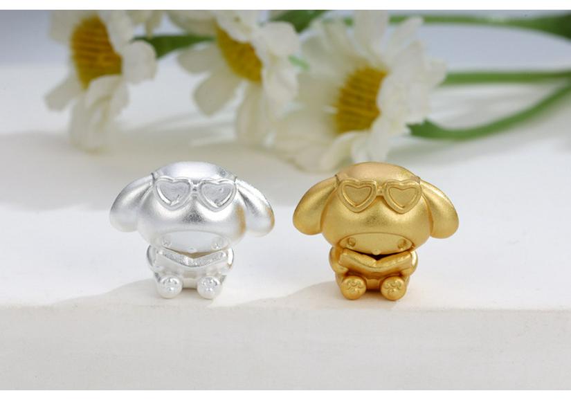 Sterling Silver 999 Cartoon Cinnamoroll and Kuromi Beaded Rope DIY Cute Loose Beads Accessories