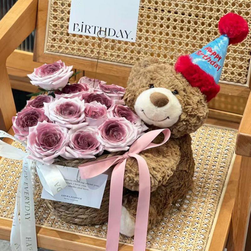 Presente de aniversário: Buquê de Flor de Sabão e Urso de Pelúcia com Boneca para Namorada - Frete Grátis