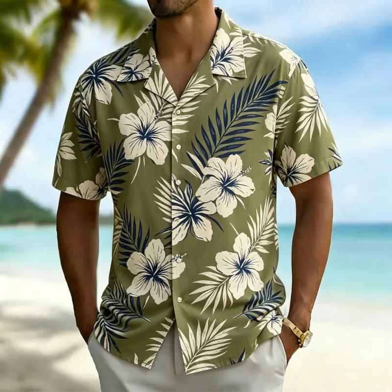 Hawaiian Floral Short-Sleeve Shirt, Ideal for Summer Beach