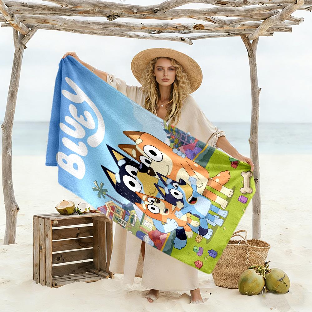 Bluey Family Adventure Beach Towel Soft Durable Quick-Dry Comfortable Lightweight